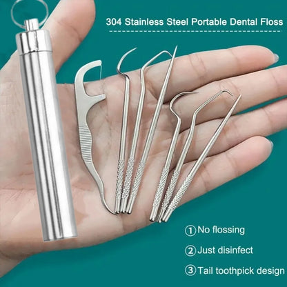 Reusable Stainless Steel Toothpick Set with Portable Storage Case
