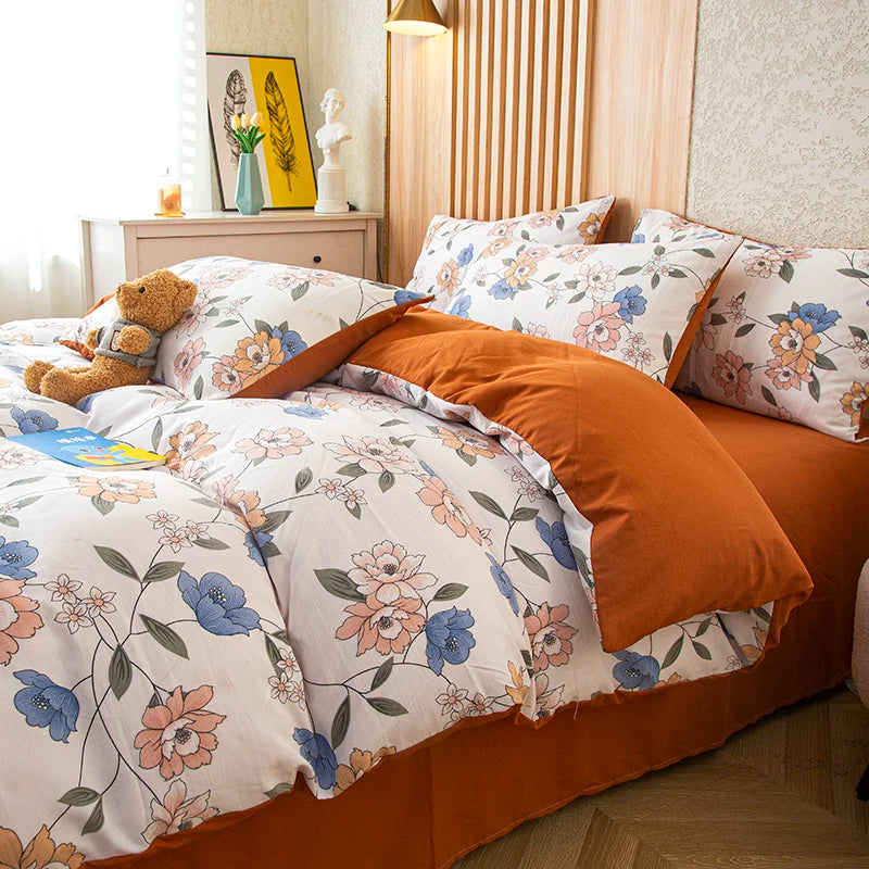 Flower Printed Washed Cotton Duvet Cover