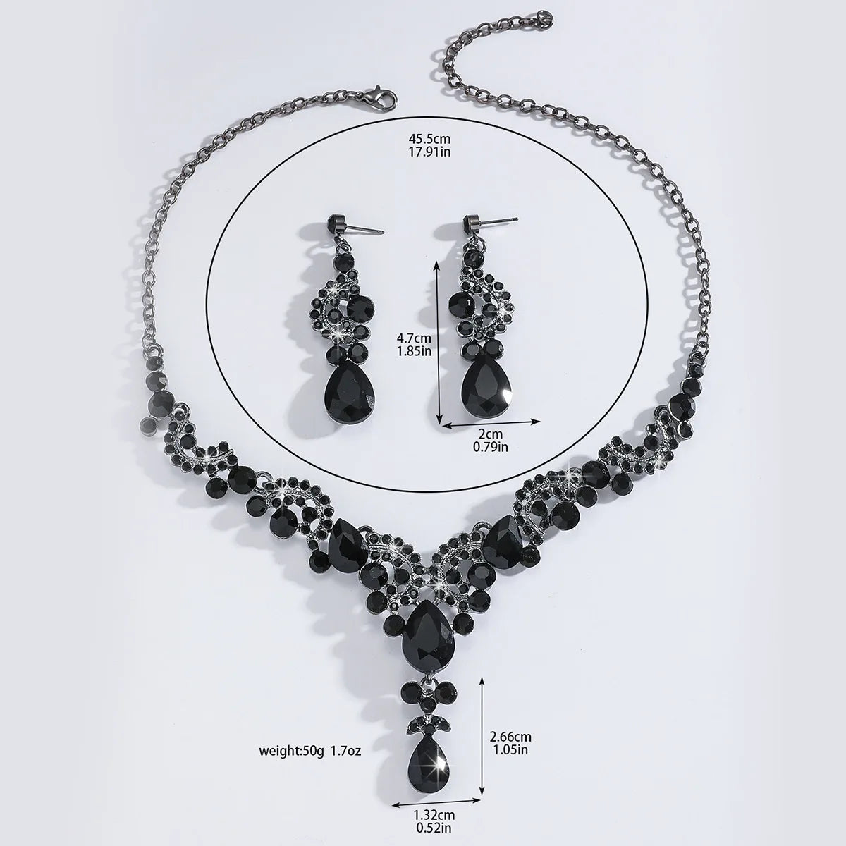 Black Water Drop Crystal Necklace & Earring Set