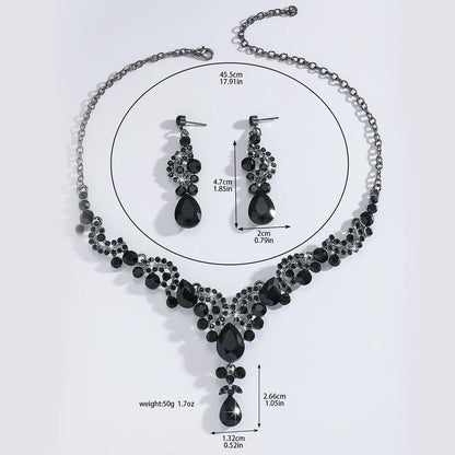Black Water Drop Crystal Necklace & Earring Set