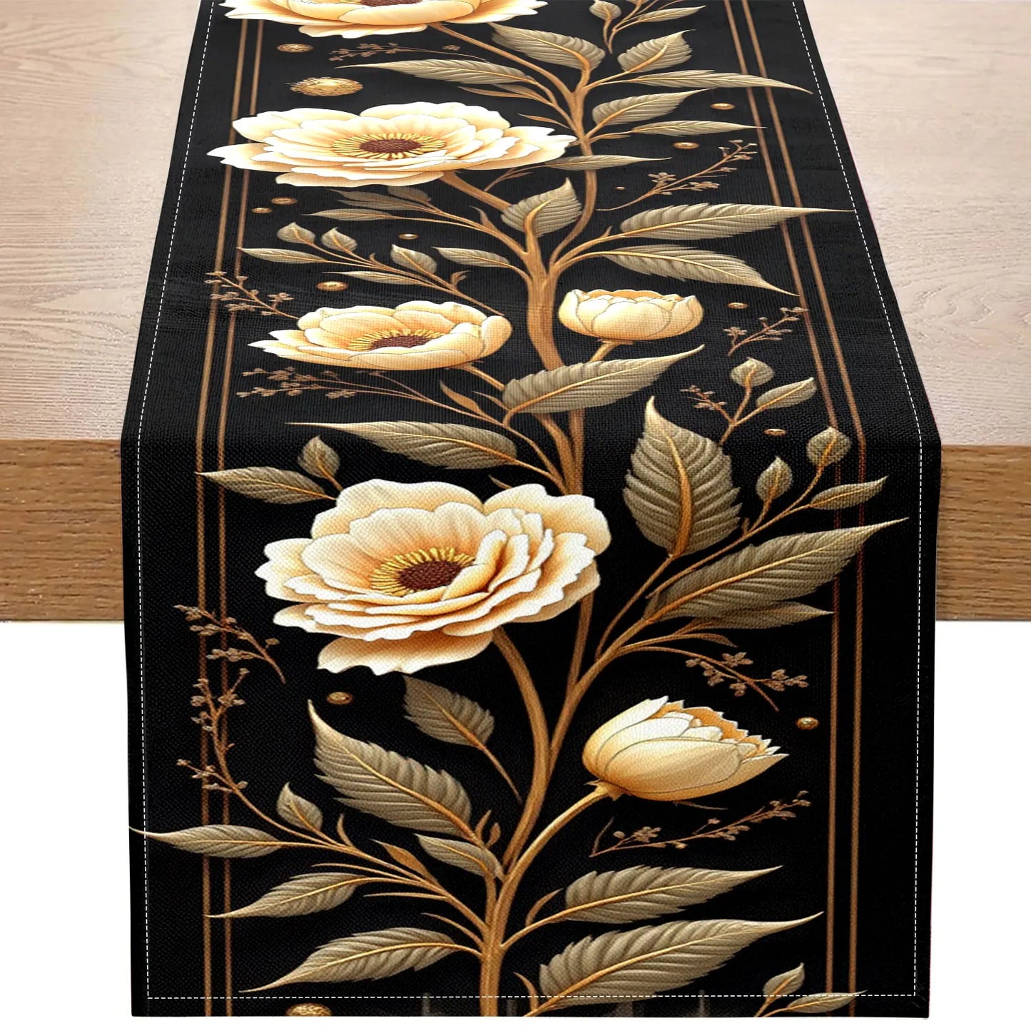 Black & Gold Floral Table Runner