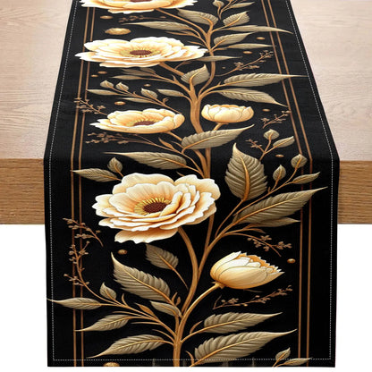 Black & Gold Floral Table Runner