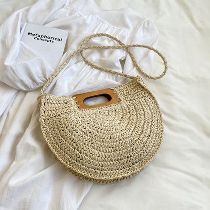 Handwoven Bohemian Straw Shopper Tote Bag