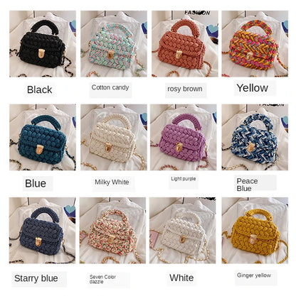 Woven Cotton Chain Crossbody Handbag