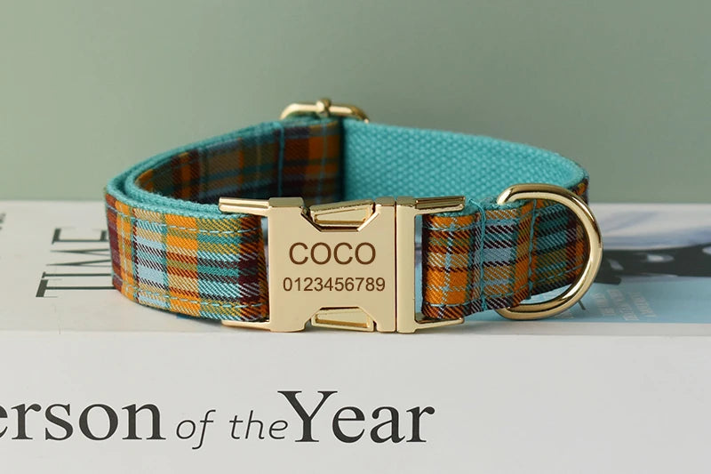 Personalized Plaid Dog Collar, Harness & Leash Set
