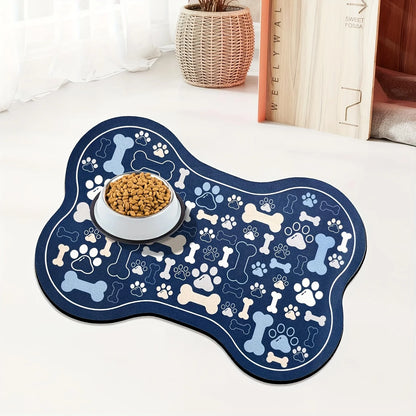 Non-Slip Diatom Mud Dog Feeding Mat with Paw Print Design