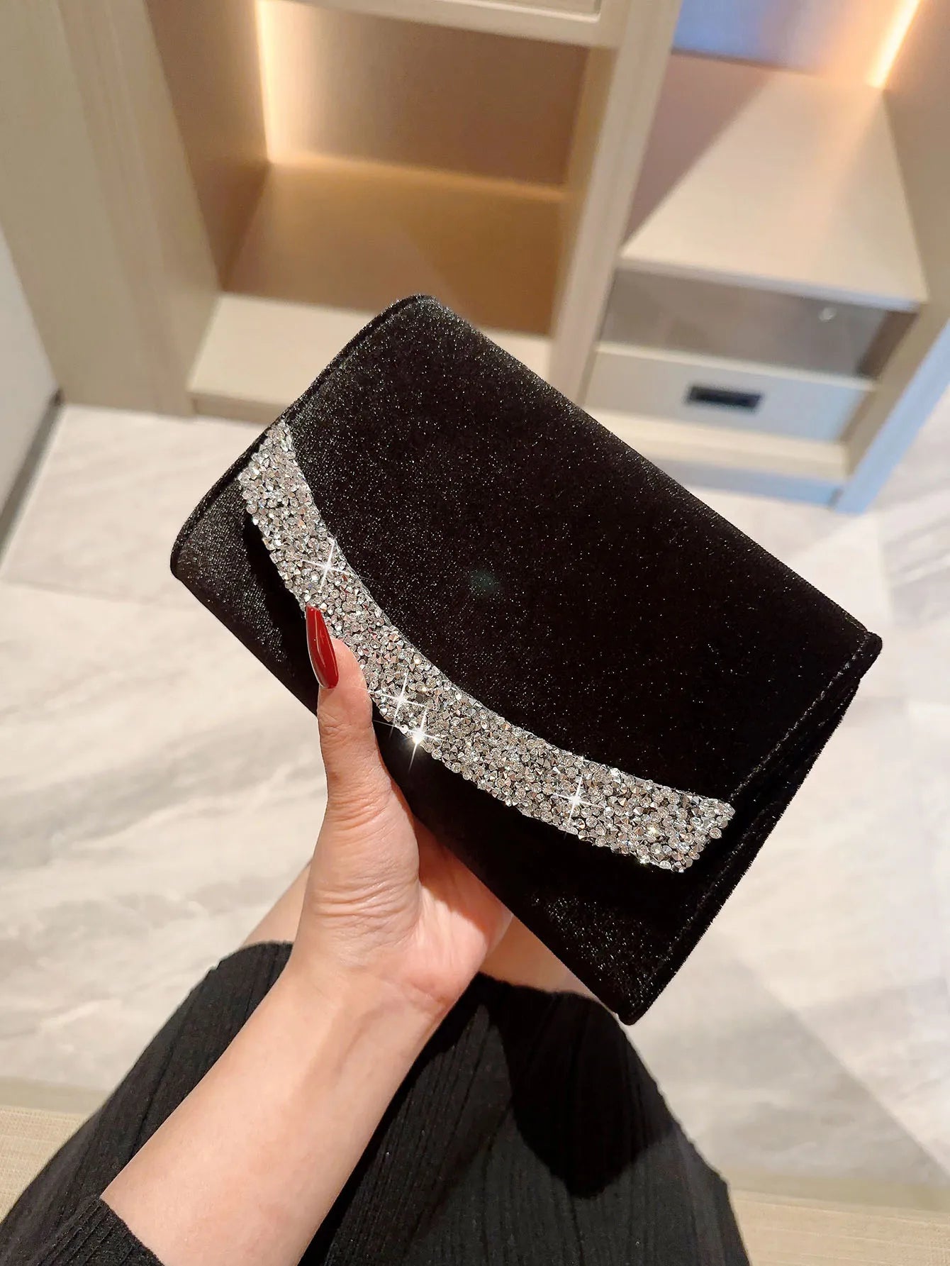 Rhinestone Velvet Evening Clutch Bag