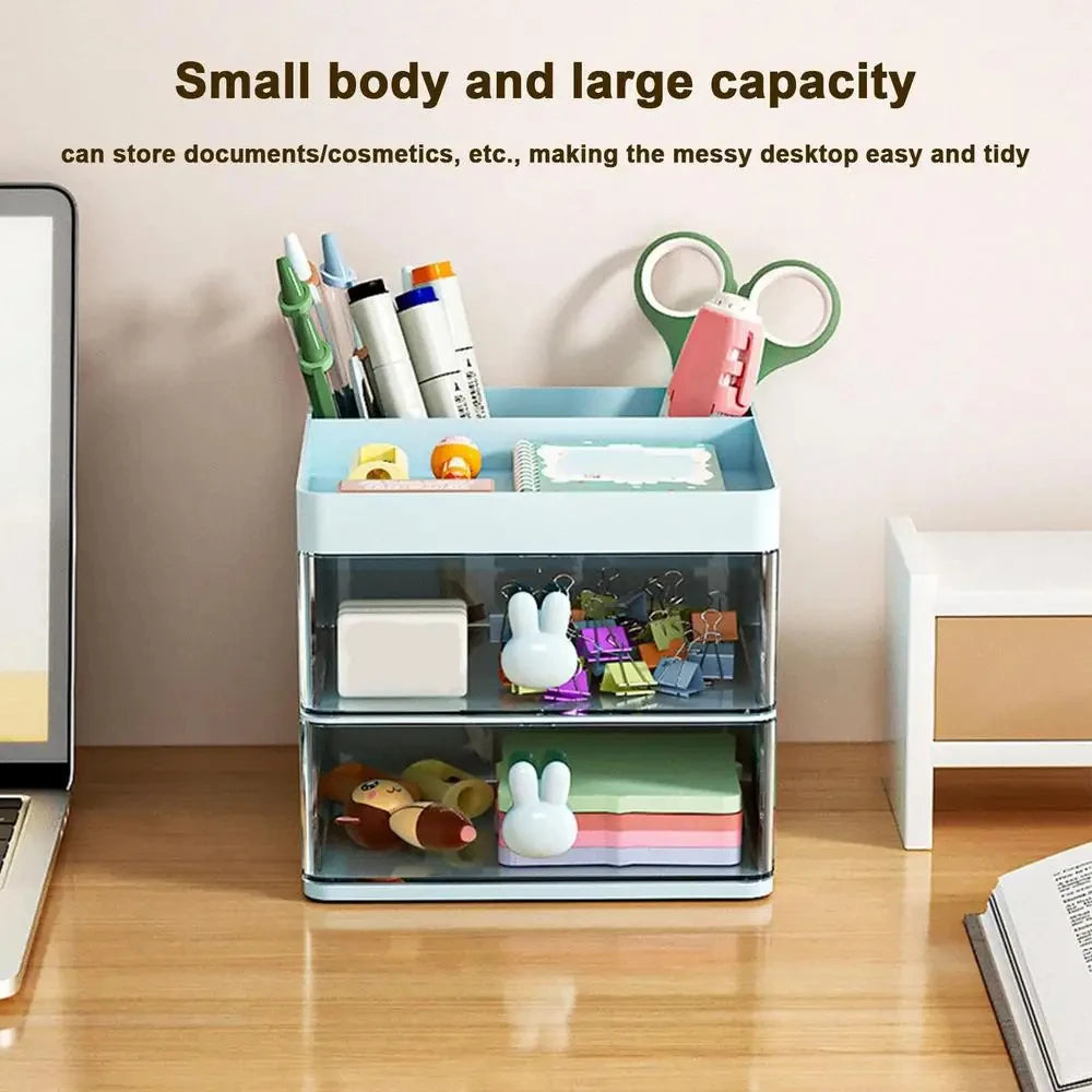 Small Desktop Organizer with Drawers & Storage Box