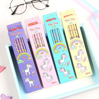 12Pcs/Set Cute Kawaii Cartoon Unicorn Drawing Pencil