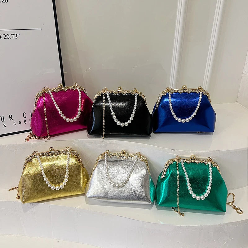 Luxury Pearl Chain Minaudière Shoulder Bag