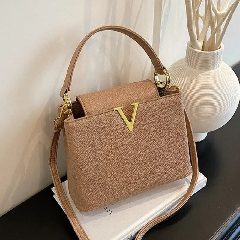 Buckled Leather Shoulder Handbag
