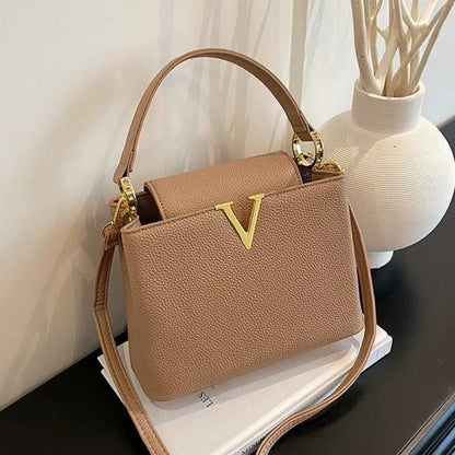 Buckled Leather Shoulder Handbag