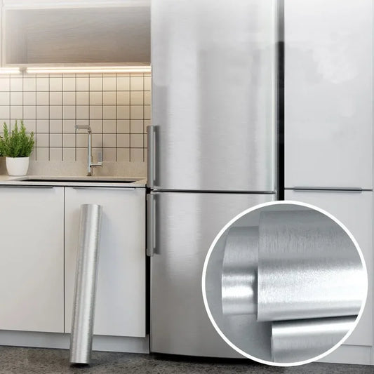 Silver Brushed Stainless Steel Self-Adhesive Wallpaper