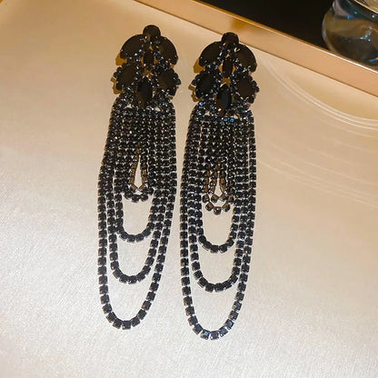 Geometric Crystal Long Tassel Earrings