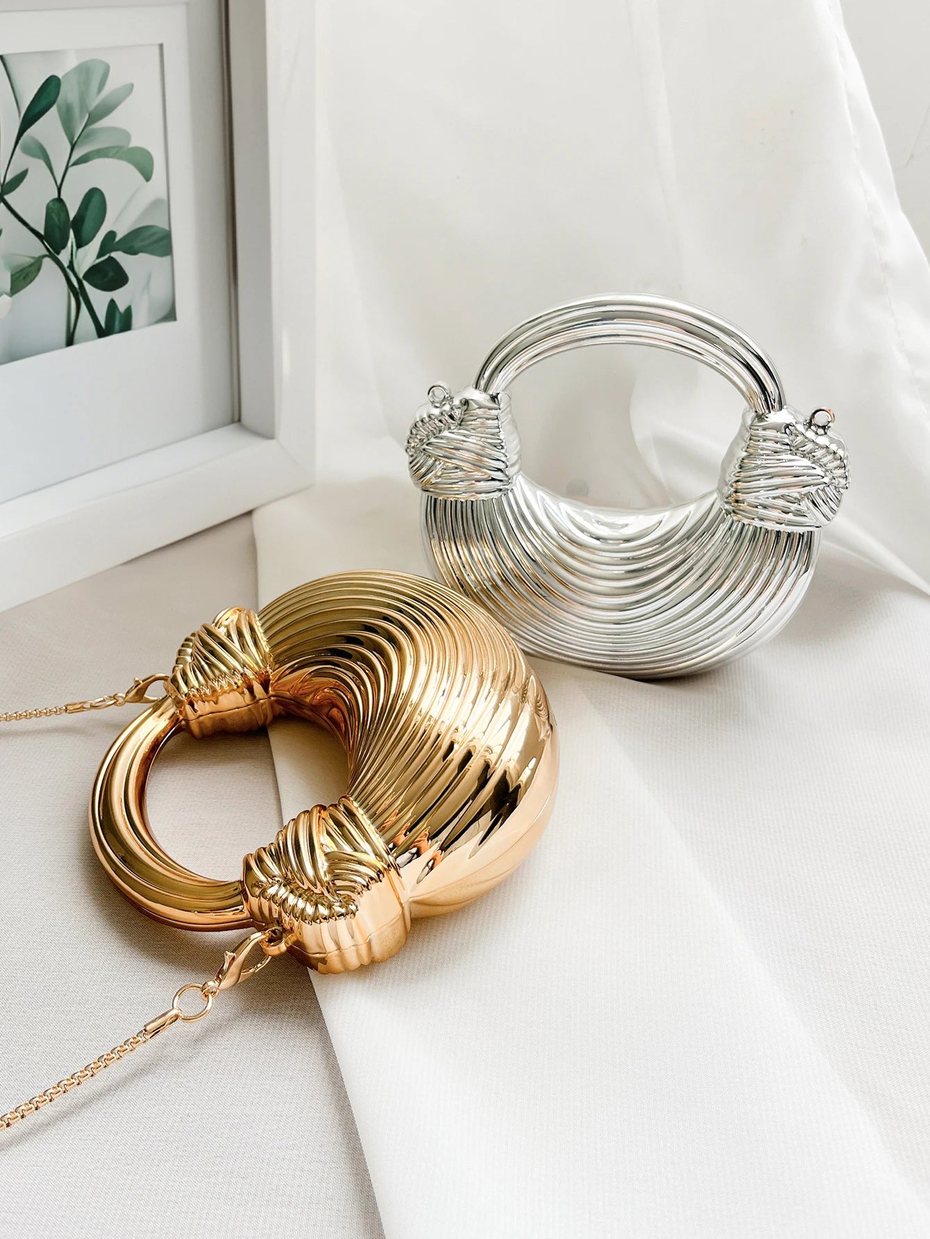 Gold Acrylic Minaudiere Evening Clutch with Chain Strap