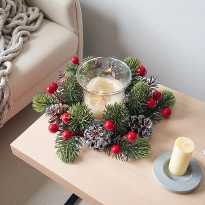 Christmas Pine & Berry Candle Ring Wreath