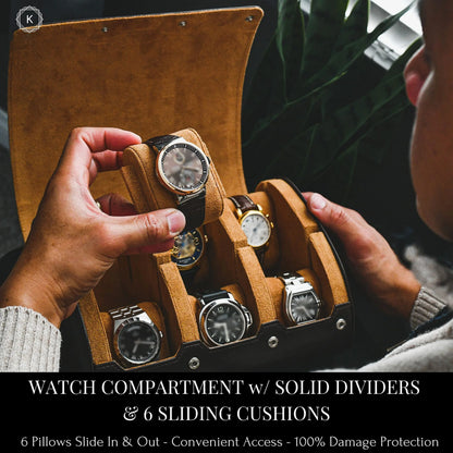 6 Slot PU Leather Watch Travel Case Organizer