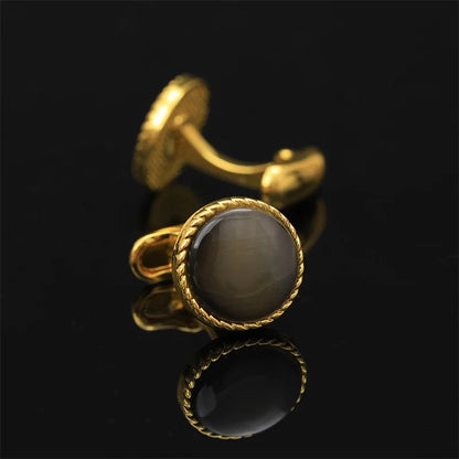 Round Gold-Tone Cufflinks with Coloured Stone