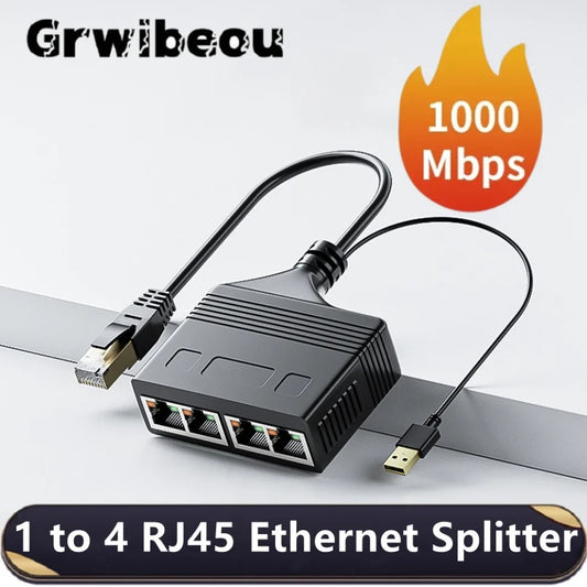 1-to-4 RJ45 Ethernet Network Splitter Adapter