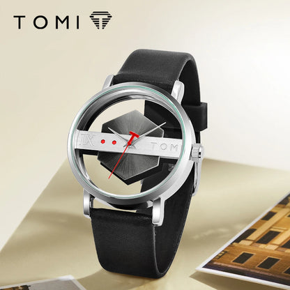 Men's Minimalist Leather Quartz Watchmen watch, minimalist watch, leather strap watch, quartz watch, casual watch, fashion accessories, skeleton style watch, business casual watch, wristwatch