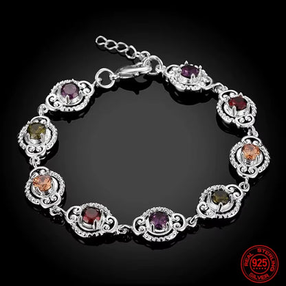 925 Sterling Silver Crystal Charm Bracelet