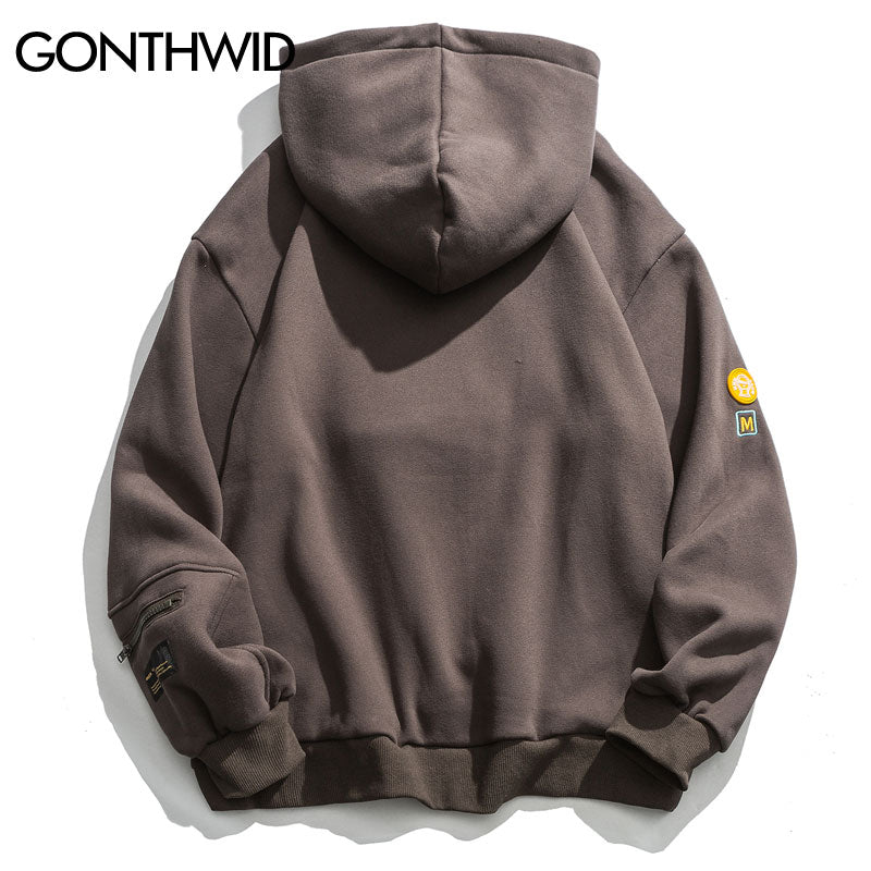 GONTHWID Zipper Pocket Smile Face Pullover