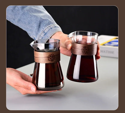 500ml Heat-Resistant Glass Coffee Carafe with Wooden Collar