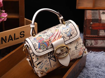 Vintage Graffiti Bear Top Handle Satchel Bag