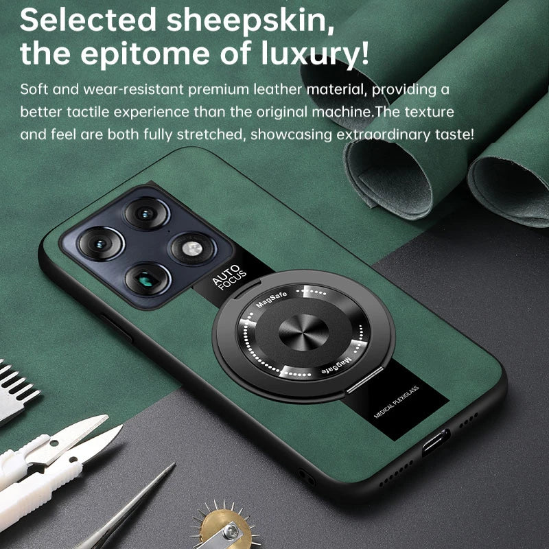 Luxury Magnetic Leather Phone Case with Rotating Ring Stand