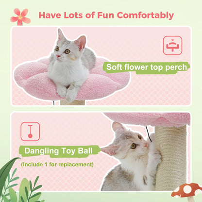 Flower Cat Scratching Tree with Mushroom Scratcher & Plush Bed