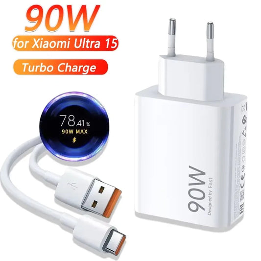 90W 6A Turbo Fast Wall Charger with USB-C Cable