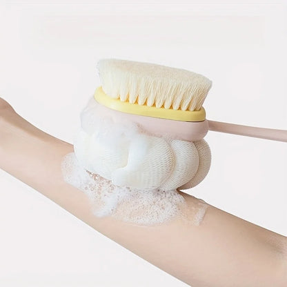 Long Handle Shower Body Brush with Loofah & Exfoliating Bristles
