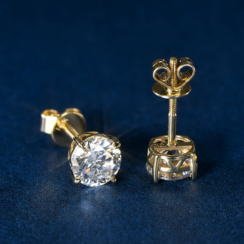 14K Gold Moissanite Screw Back Earrings
