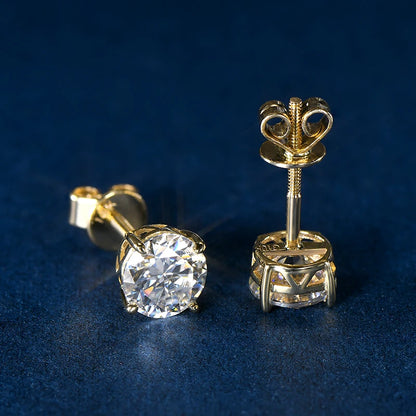 14K Gold Moissanite Screw Back Earrings