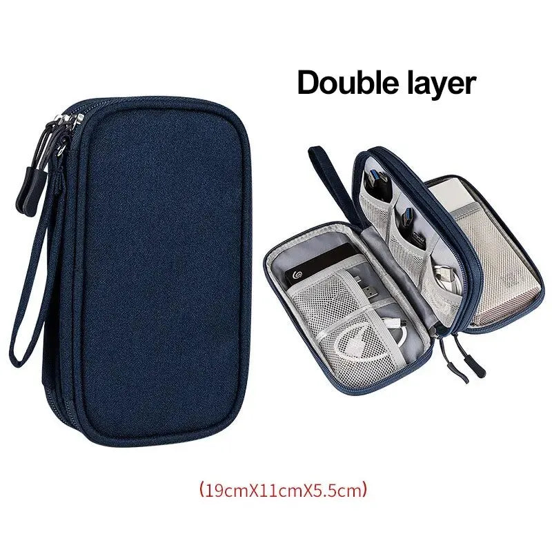 Double-Layer Cable & Electronics Organizer Bag