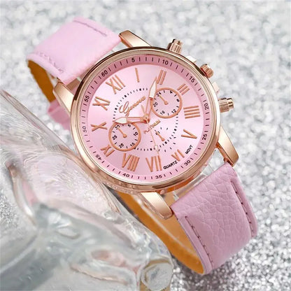 6Pcs/Set Watch Band Heart Rhinestone Jewelry Set(Without Box)