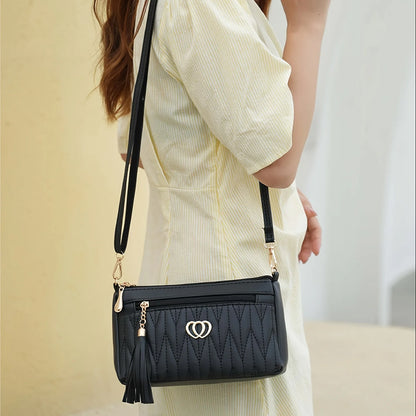 Quilted Handbag with Tassel & Phone Wallet Storage