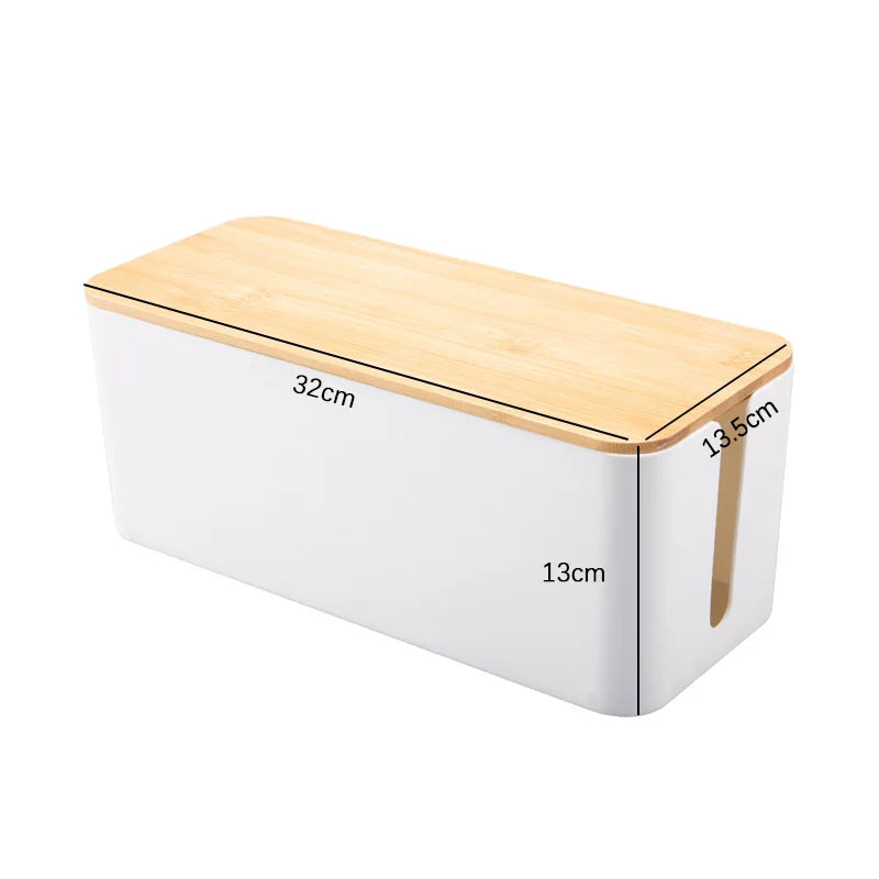Wooden Cable Storage Box Power Strip Organizer