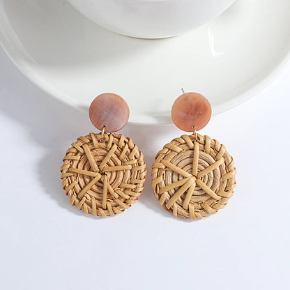 AENSOA Boho Handmade Geometric Wooden Drop Earrings