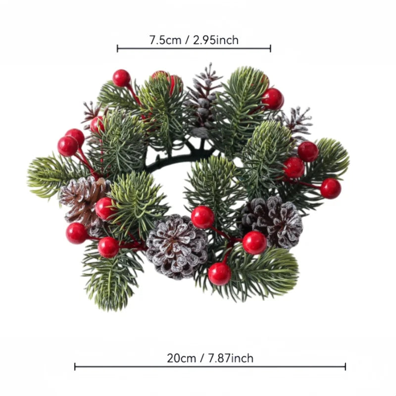 Christmas Pine & Berry Candle Ring Wreath