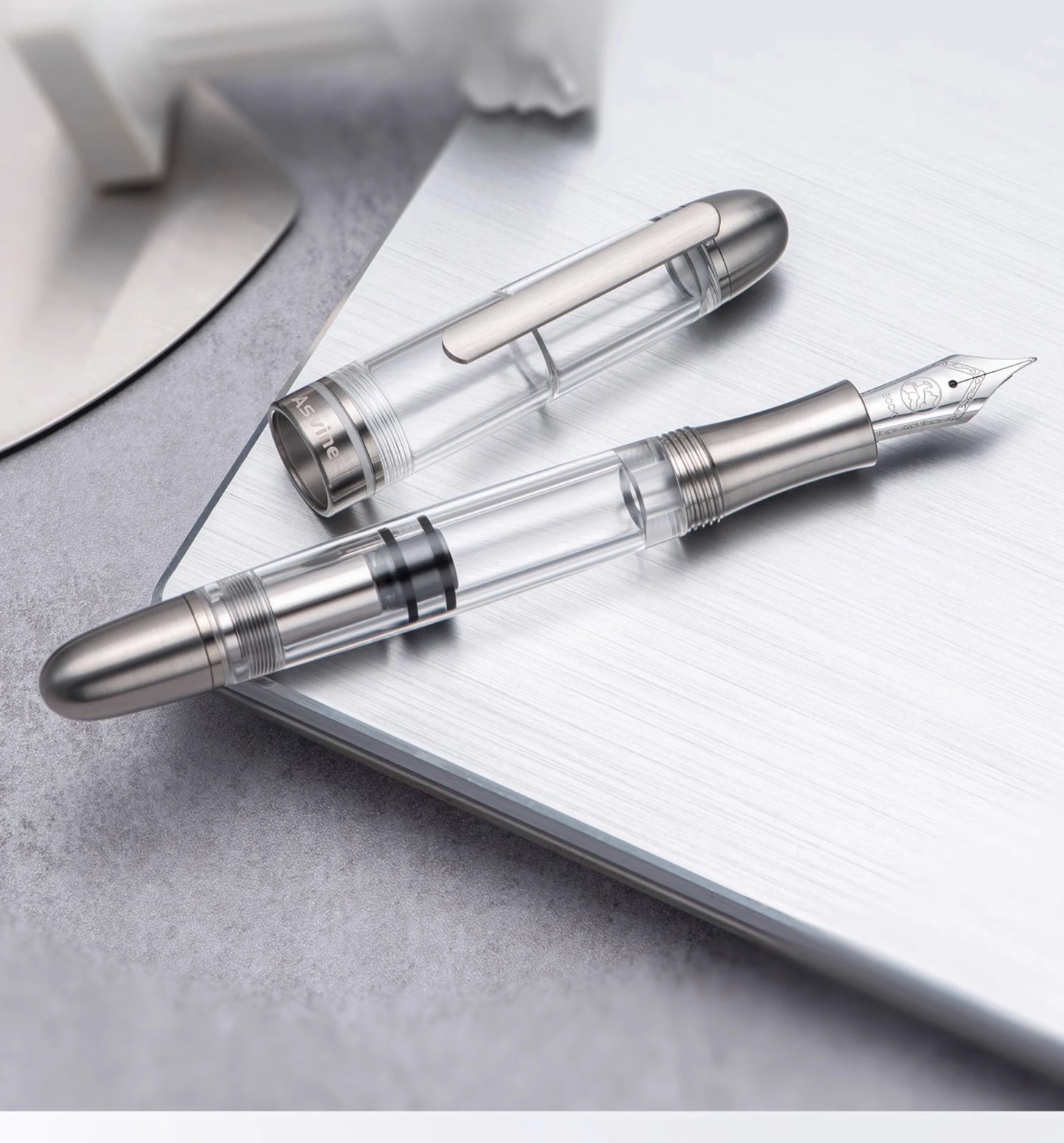 Premium Piston Fill Fountain Pen – Titanium & Acrylic