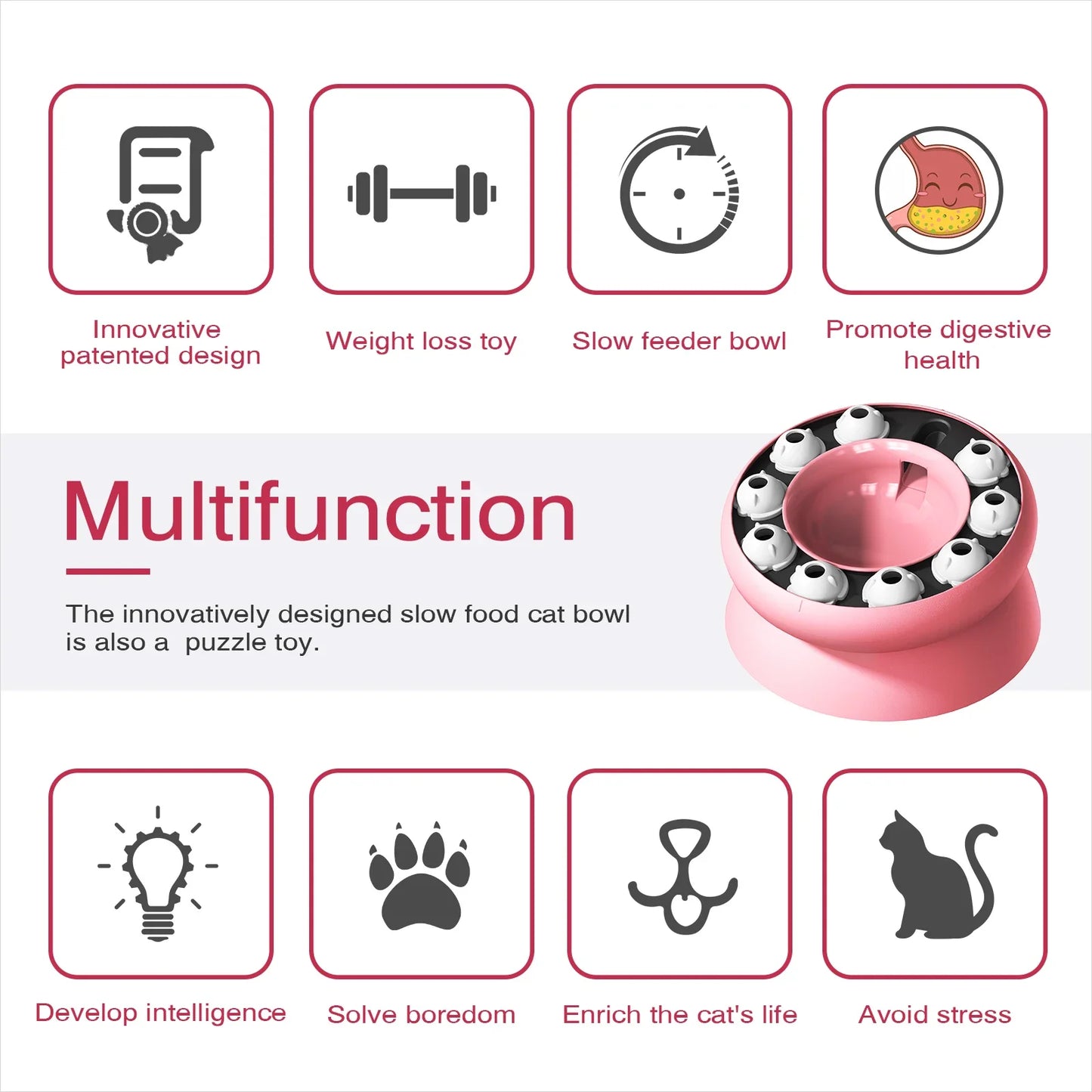 Interactive Slow Feeder Cat Bowl Puzzle Toy