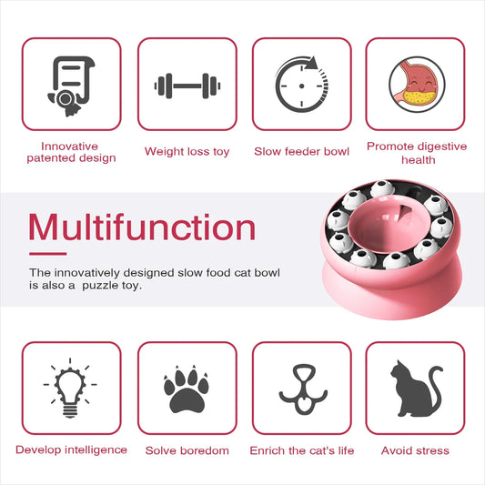 Interactive Slow Feeder Cat Bowl Puzzle Toy