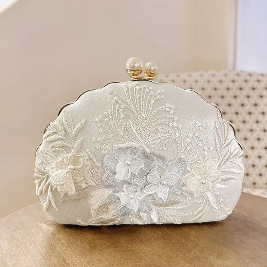 Vintage Lace Shell Evening Clutch Bag