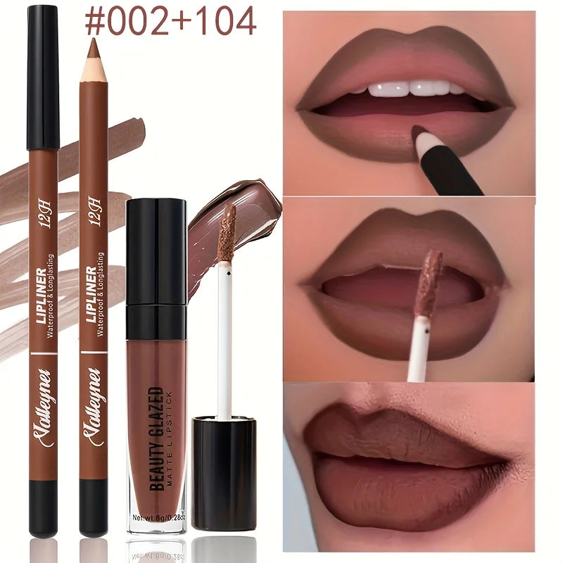 Waterproof Velvet Lip Liner Duo – Long-Lasting Matte Lip Makeup Pencil