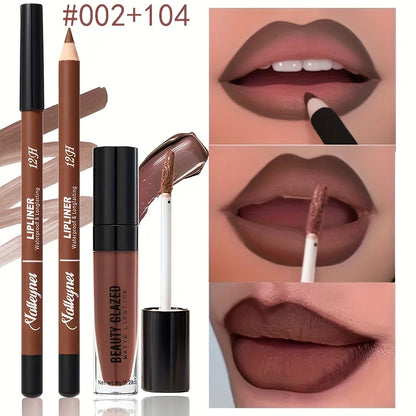 Waterproof Velvet Lip Liner Duo – Long-Lasting Matte Lip Makeup Pencil