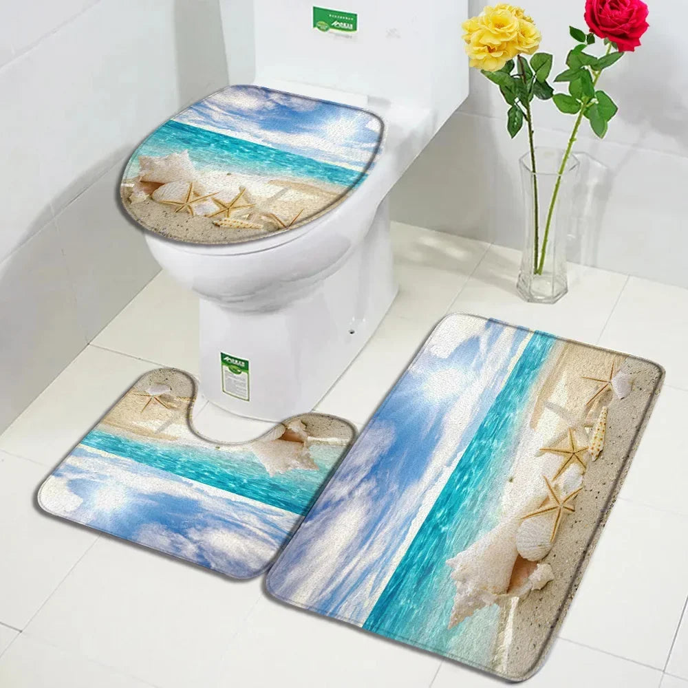 Ocean Seashell Bathroom Mat Set