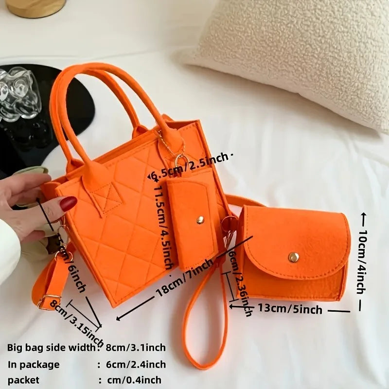 Felt Tote, Crossbody Bag & Wallet Set for Everyday Use
