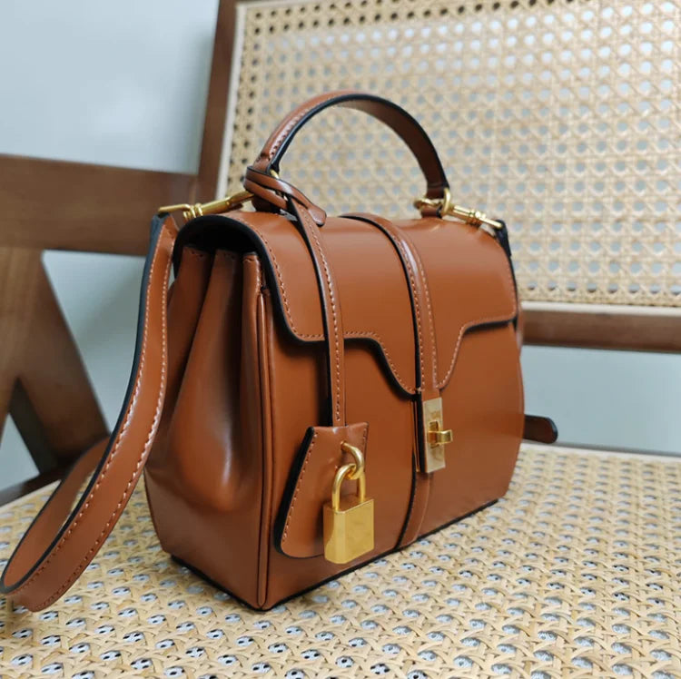Genuine Split Leather Top Handle Satchel Bag