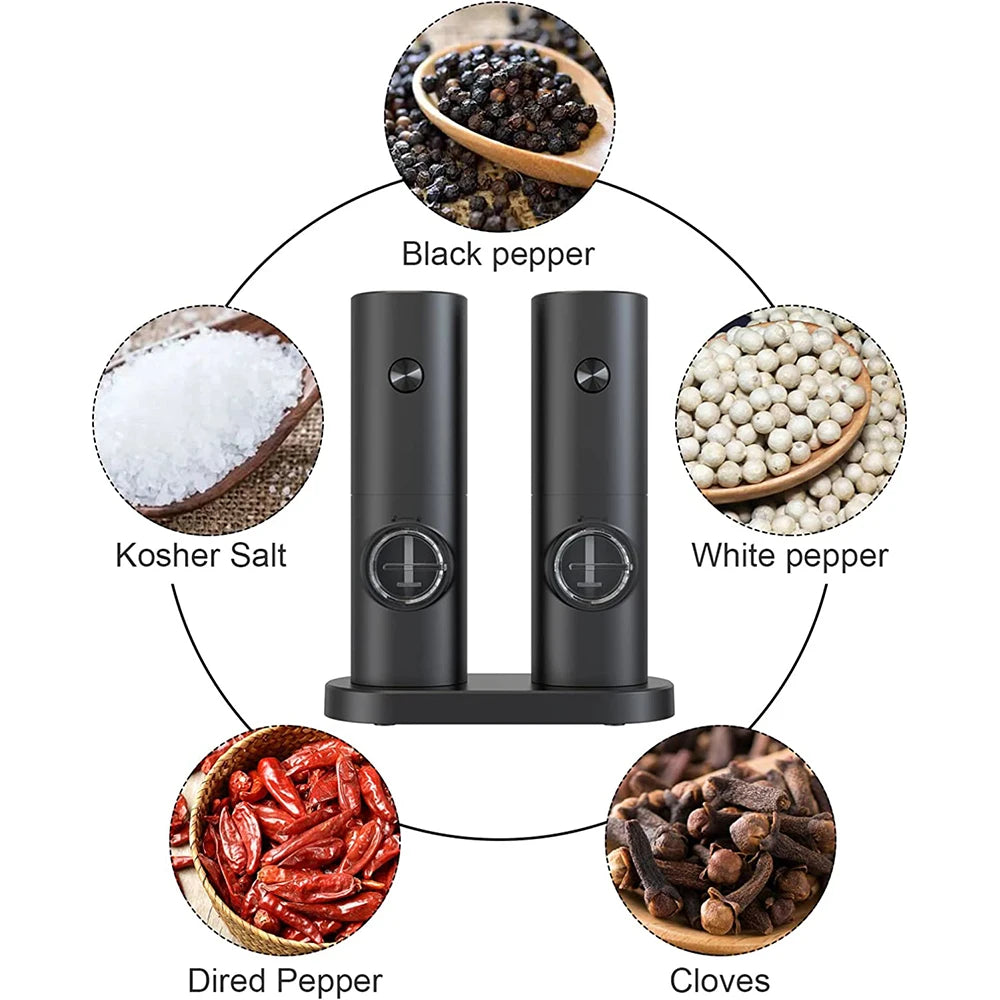 Automatic Electric Salt And Pepper Grinder Set USB Rechargeable With LED Light